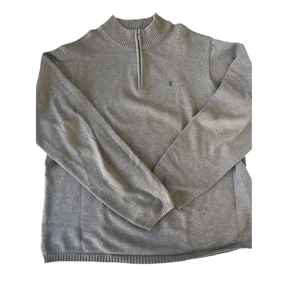 IZOD Mens XL 1/4 Zip‎ Pullover Sweater Cotton Blend  Knit Taupe Preppy Academia